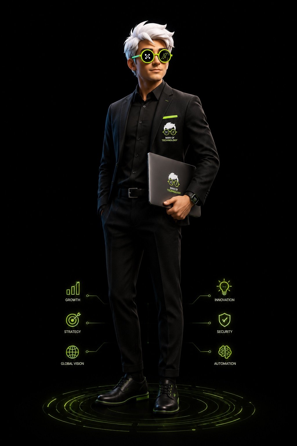 Man of Technology অ্যাভাটার, হাতে ল্যাপটপ